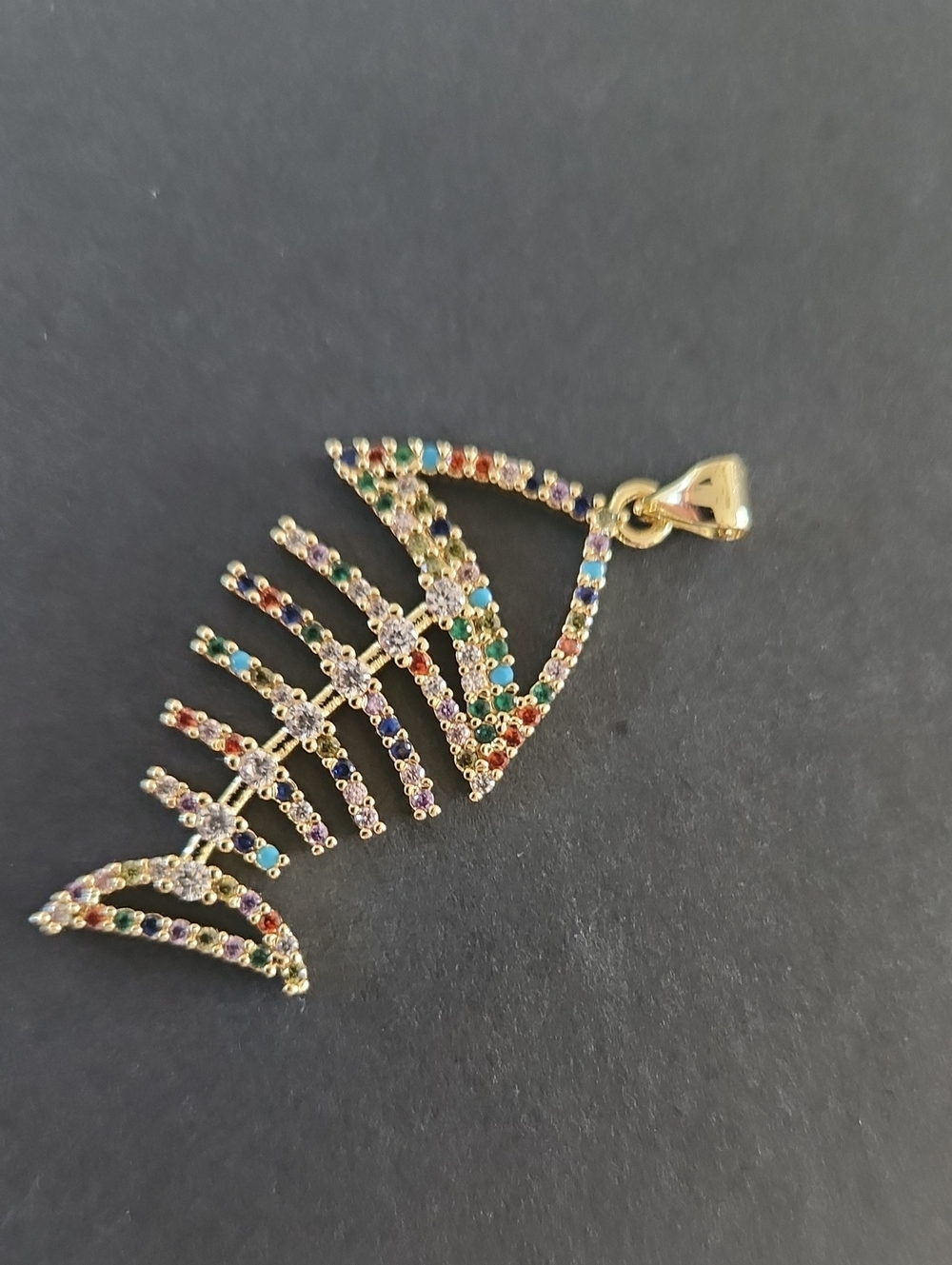 Gold Multicolor Fishbone Pendant Necklace Gold Plated